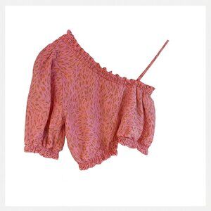 Vero Moda Size XS Pink Animal Print Off Shoulder Cropped Blouse